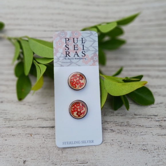 NEW Flower Button Earrings Red Yellow Sustainable Pulseiras Australia - Picture 2 of 7